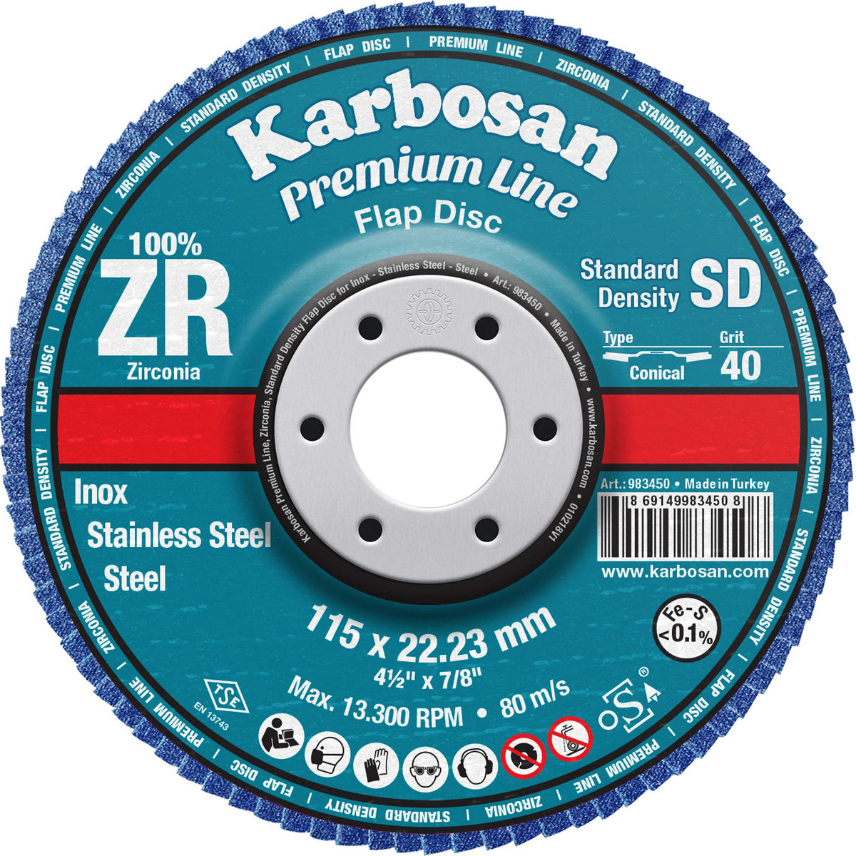 Karbosan - Zirconium Flap Disc 115mm box of 10